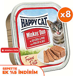 Happy Cat Minkas Duo Tavuklu ve Biftekli Kedi Yaş Maması 100 Gr x 8 Adet - Happy Cat