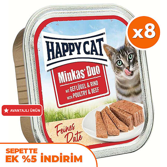 Happy Cat Minkas Duo Tavuklu ve Biftekli Kedi Yaş Maması 100 Gr x 8 Adet - 1