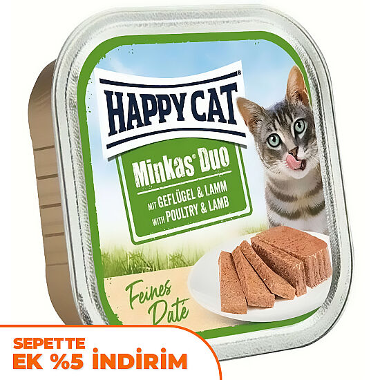 Happy Cat Minkas Duo Tavuklu ve Kuzu Etli Kedi Yaş Maması 100 Gr - 1