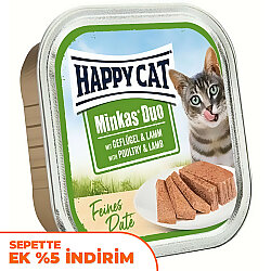 Happy Cat Minkas Duo Tavuklu ve Kuzu Etli Kedi Yaş Maması 100 Gr - Happy Cat