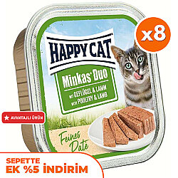Happy Cat Minkas Duo Tavuklu ve Kuzu Etli Kedi Yaş Maması 100 Gr x 8 Adet - Happy Cat