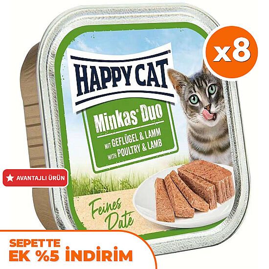 Happy Cat Minkas Duo Tavuklu ve Kuzu Etli Kedi Yaş Maması 100 Gr x 8 Adet - 1