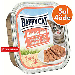 Happy Cat Minkas Duo Tavuklu ve Somonlu Kedi Yaş Maması 100 Gr - 5 Al 4 Öde - Happy Cat