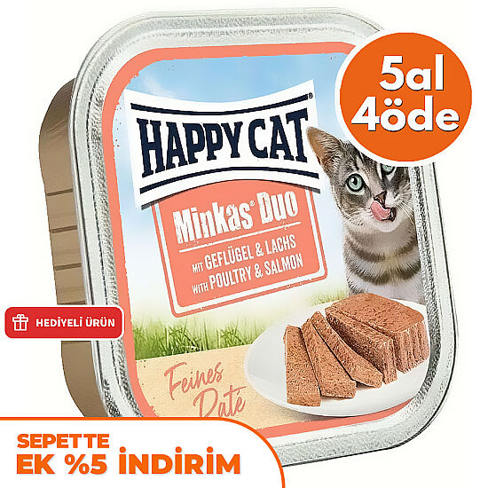 Happy Cat Minkas Duo Tavuklu ve Somonlu Kedi Yaş Maması 100 Gr - 5 Al 4 Öde - 1