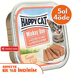 Happy Cat Minkas Duo Tavuklu ve Somonlu Kedi Yaş Maması 100 Gr - 5 Al 4 Öde - Happy Cat
