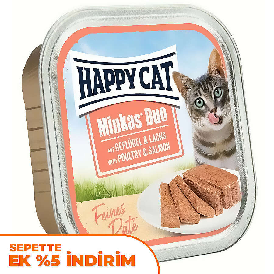 Happy Cat Minkas Duo Tavuklu ve Somonlu Kedi Yaş Maması 100 Gr