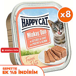 Happy Cat Minkas Duo Tavuklu ve Somonlu Kedi Yaş Maması 100 Gr x 8 Adet - Happy Cat