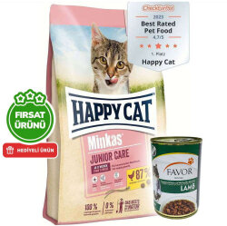 Happy Cat Minkas Junior Yavru Kedi Maması 10 Kg + 5 Adet Favor Kuzu Kedi Konservesi 400 Gr - Happy Cat