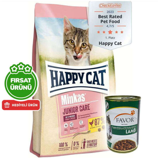 Happy Cat Minkas Junior Yavru Kedi Maması 10 Kg + 5 Adet Favor Kuzu Konservesi 400 Gr - 1