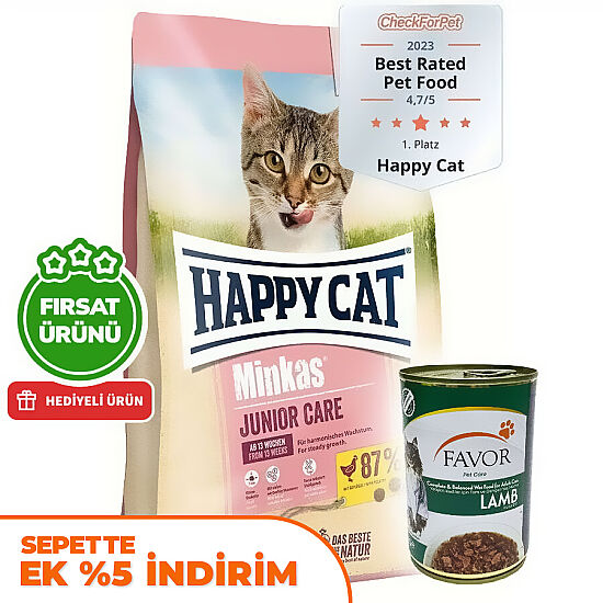 Happy Cat Minkas Junior Yavru Kedi Maması 10 Kg + 5 Adet Favor Kuzu Konservesi 400 Gr - 1