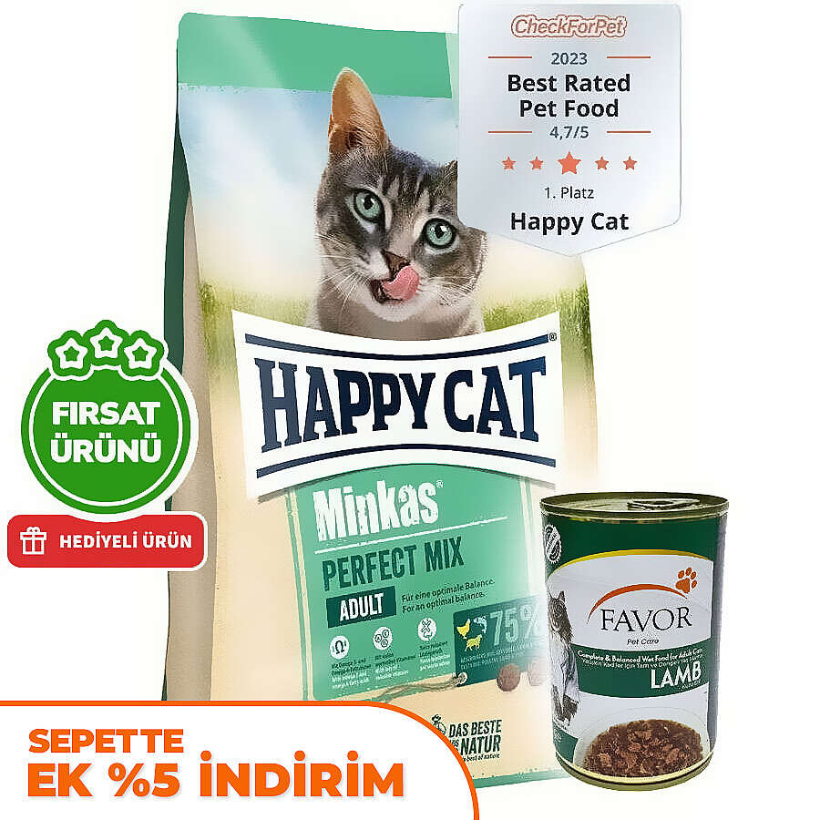 Happy Cat Minkas Perfect Mix Kedi Maması 10 Kg + 5 Adet Favor Kuzu Konservesi 400 Gr
