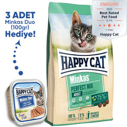 Happy Cat - Happy Cat Minkas Perfect Mix Kedi Maması 10 Kg + 3 Adet Happy Cat 100 Gr Yaş Mama