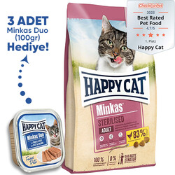 Happy Cat - Happy Cat Minkas Sterilised Kısırlaştırılmış Kedi Maması 10 Kg + 3 Adet Happy Cat 100 Gr Yaş Mama