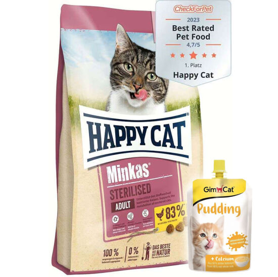 Happy Cat Minkas Sterilised Kısırlaştırılmış Kedi Maması 10 Kg + 2 Adet Gimcat Kedi Pudingi 150 Gr - 1