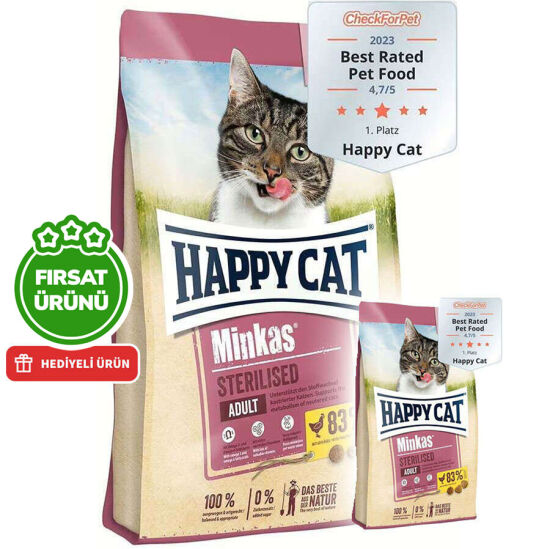 Happy Cat Minkas Sterilised Tavuk Etli Kısırlaştırılmış Kedi Maması 10 Kg + 1,5 Kg (Toplam 11,5 Kg) - 1