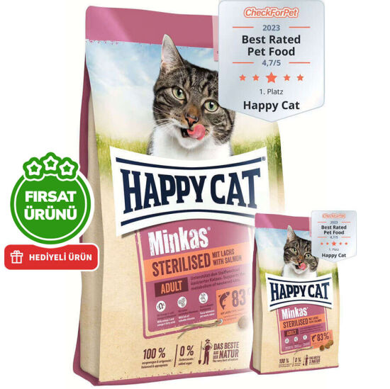 Happy Cat Minkas Sterilised Kısırlaştırılmış Somonlu Kedi Maması 10 Kg + 1,5 Kg (Toplam 11,5 Kg)