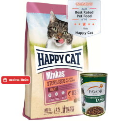 Happy Cat Minkas Sterilised Kısırlaştırılmış Somonlu Kedi Maması 4 Kg + 2 Adet Favor Kuzu Etli Kedi Konservesi 400 Gr - Happy Cat