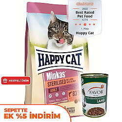 Happy Cat Minkas Sterilised Kısırlaştırılmış Somonlu Kedi Maması 4 Kg + 2 Adet Favor Kuzu Kedi Konservesi 400 Gr - Happy Cat