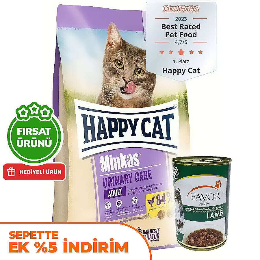 Happy Cat Minkas Urinary Care İdrar Yolu Sağlığı Kedi Maması 10 Kg + 5 Adet Favor Kuzu Konservesi 400 Gr