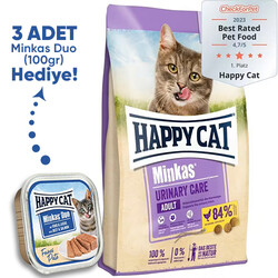 Happy Cat - Happy Cat Minkas Urinary Care İdrar Yolu Sağlığı Kedi Maması 10 Kg + 3 Adet Happy Cat 100 Gr Yaş Mama