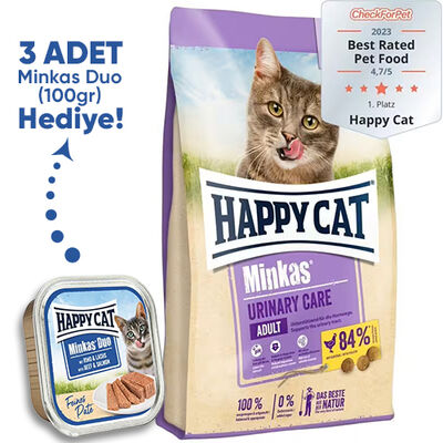 Happy Cat Minkas Urinary Care İdrar Yolu Sağlığı Kedi Maması 10 Kg + 3 Adet Happy Cat 100 Gr Yaş Mama