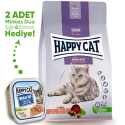 Happy Cat - Happy Cat Senior Atlantik Salmon 8 Yaş ve Üzeri Yaşlı Kedi Maması 4 Kg + 2 Adet Happy Cat 100 Gr