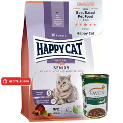 Happy Cat Senior Atlantik Salmon 10 Yaş ve Üzeri Yaşlı Kedi Maması 4 Kg + 2 Adet Favor Kuzu Konservesi 400 Gr - Happy Cat