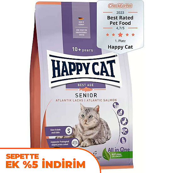 Happy Cat Senior Atlantik Salmon 10 Yaş ve Üzeri Yaşlı Kedi Maması 4 Kg - 1