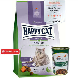 Happy Cat Senior Kuzu Etli 10 Yaş ve Üzeri Yaşlı Kedi Maması 4 Kg + 2 Adet Favor Kuzu Kedi Konservesi 400 Gr - Happy Cat