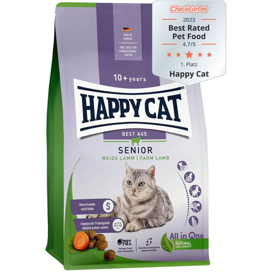 Happy Cat Senior Kuzu Etli 10 Yaş ve Üzeri Yaşlı Kedi Maması 4 Kg + Gimcat Kedi Pudingi 150 Gr - 2