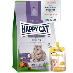 Happy Cat Senior Kuzu Etli 10 Yaş ve Üzeri Yaşlı Kedi Maması 4 Kg + Gimcat Kedi Pudingi 150 Gr - Happy Cat