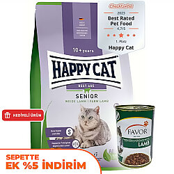 Happy Cat Senior Kuzu Etli 10 Yaş ve Üzeri Yaşlı Kedi Maması 4 Kg + 2 Adet Favor Kuzu Konservesi 400 Gr - Happy Cat