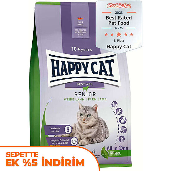 Happy Cat Senior Kuzu Etli 10 Yaş ve Üzeri Yaşlı Kedi Maması 4 Kg - 1