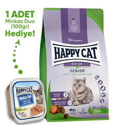 Happy Cat - Happy Cat Senior Kuzu Etli 10 Yaş ve Üzeri Yaşlı Kedi Maması 4 Kg + Happy Cat 100 Gr Yaş Mama