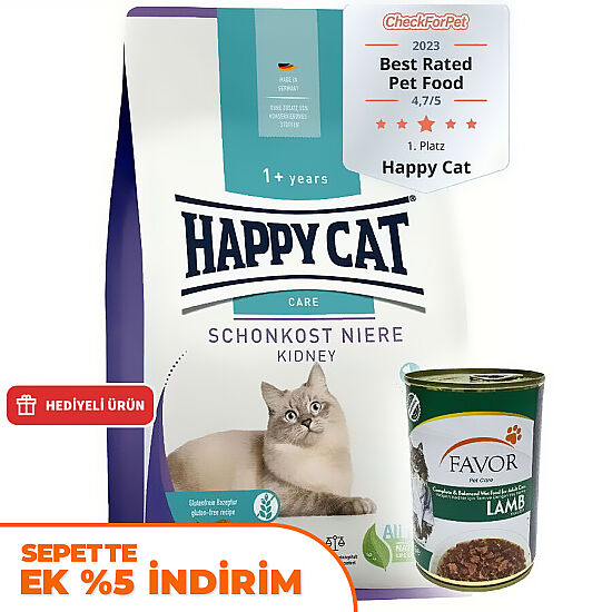 Happy Cat Sensitive Kidney Hassas Sindirim Kedi Maması 4 Kg + 2 Adet Favor Kuzu Konservesi 400 Gr - 1