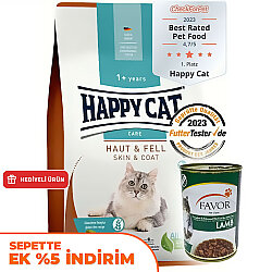 Happy Cat Skin Coat Deri ve Tüy Sağlığı Kedi Maması 4 Kg + 2 Adet Favor Kuzu Konservesi 400 Gr - Happy Cat