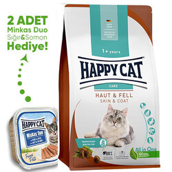 Happy Cat - Happy Cat Skin Coat Deri ve Tüy Sağlığı Kedi Maması 4 Kg + 2 Adet Happy Cat 100 Gr