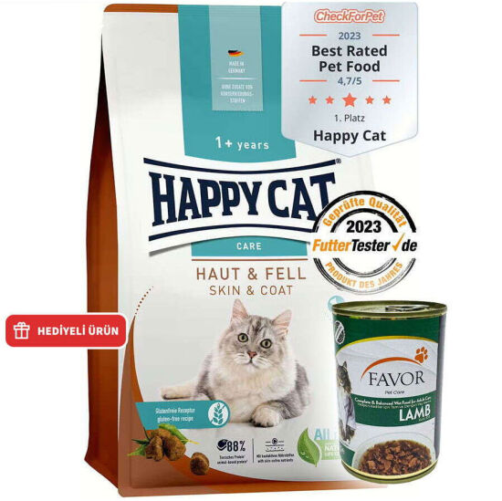 Happy Cat Skin Coat Deri ve Tüy Sağlığı Kedi Maması 4 Kg + 2 Adet Favor Kuzu Konservesi 400 Gr - 1