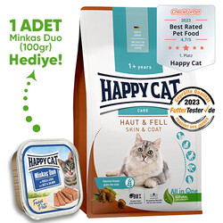 Happy Cat - Happy Cat Skin Coat Deri ve Tüy Sağlığı Kedi Maması 4 Kg + Happy Cat 100 Gr Yaş Mama