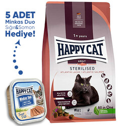 Happy Cat - Happy Cat Sterilised Atlantic Somon Kısırlaştırılmış Kedi Maması 10 Kg + 5 Adet Happy Cat 100 Gr