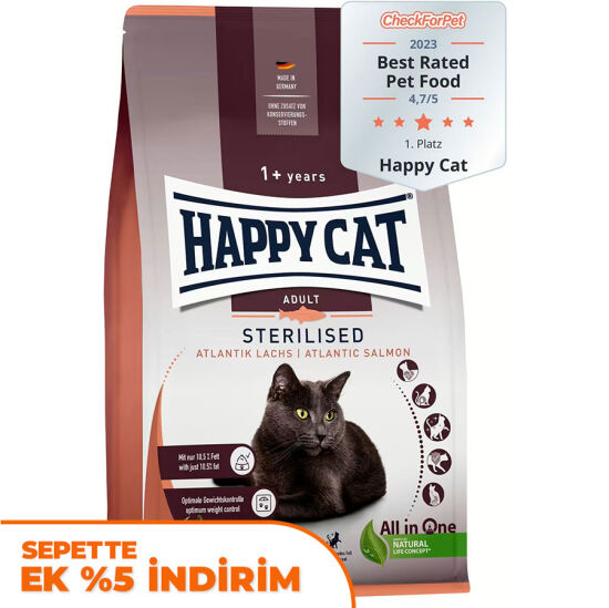Happy Cat Sterilised Atlantic Somon Kısırlaştırılmış Kedi Maması 10 Kg - 1