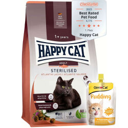 Happy Cat Sterilised Atlantic Somon Kısırlaştırılmış Kedi Maması 10 Kg + 2 Adet Gimcat Kedi Pudingi 150 Gr - Happy Cat