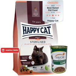 Happy Cat Sterilised Atlantic Somon Kısırlaştırılmış Kedi Maması 4 Kg + 2 Adet Favor Kuzu Konservesi 400 Gr - Happy Cat