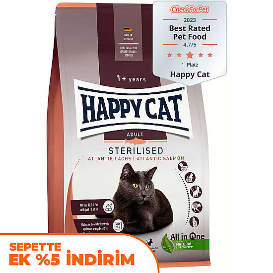 Happy Cat Sterilised Atlantic Somon Kısırlaştırılmış Kedi Maması 4 Kg - 1