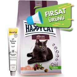 Happy Cat - Happy Cat Sterilised Atlantic Somon Kısırlaştırılmış Kedi Maması 4 Kg x 2 Adet (Toplam 8 Kg) + Gimcat UT Balance Paste