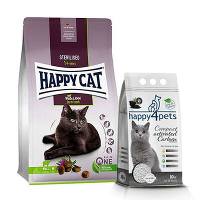Happy Cat Sterilised Kuzu Kısırlaştırılmış Kedi Maması 10 Kg + 10 Lt Kum + Biopet 25 ml Malt