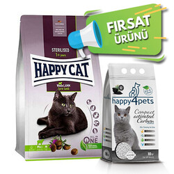 Happy Cat - Happy Cat Sterilised Kuzu Kısırlaştırılmış Kedi Maması 10 Kg + 10 Lt Kum