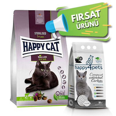 Happy Cat Sterilised Kuzu Kısırlaştırılmış Kedi Maması 10 Kg + 10 Lt Kum + Bio Pet Active Vitalicat Paste