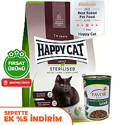Happy Cat Sterilised Kuzu Kısırlaştırılmış Kedi Maması 10 Kg + 5 Adet Favor Kuzu Konservesi 400 Gr - Happy Cat