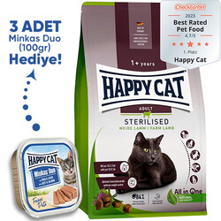Happy Cat - Happy Cat Sterilised Kuzu Kısırlaştırılmış Kedi Maması 10 Kg + 3 Adet Happy Cat 100 Gr Yaş Mama